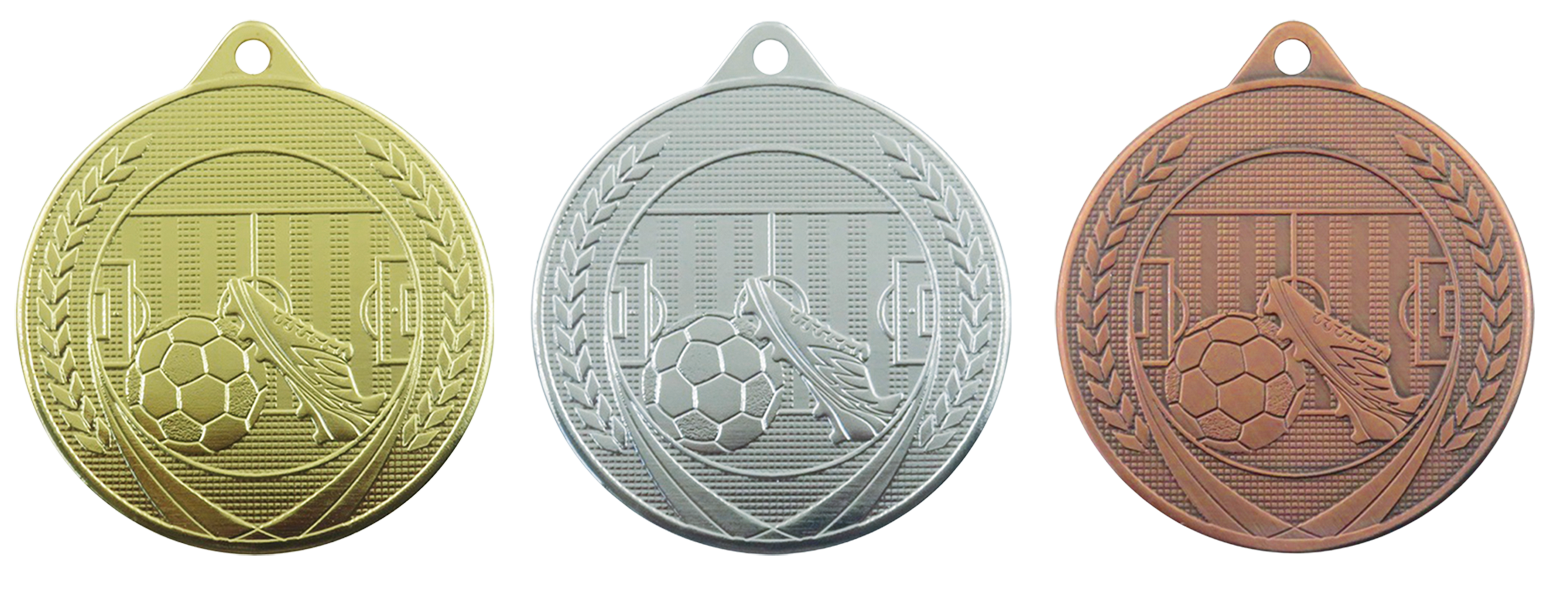 Voetbal Medaille ME624 goud-zilver-brons Ø 50 mm Compleet